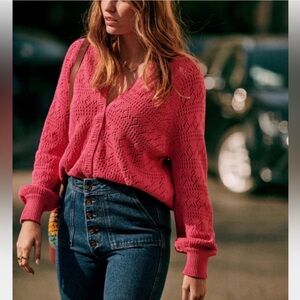 La Maille Sézane Capucine Rose Knit Cardigan 100% Cotton Made in Italy Medium